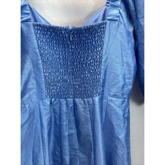 Anthropologie Hutch Twist-Front Puff-Sleeve Ruffle-Hem Midi Dress Sky Blue XS - Picture 7 of 13